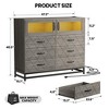 6 Drawer Dresser for Bedroom with LED Lights and Charging Station, Wooden Double Dresser with 2 Shelves & Mental Grid Handle - 2 of 4
