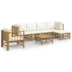 vidaXL Bamboo Patio Lounge Set with Cushions: Comfortable 7 Piece Outdoor Furniture Set with Middle & Corner Sofas, Chair, Footstool & Table - 1 of 4