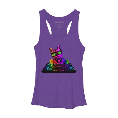 Women's Design By Humans Cool Cat DJ By clingcling Racerback Tank Top