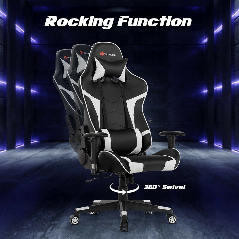 Costway Massage Gaming Chair Reclining Swivel Racing Office Chair w/Lumbar Support White\Blue\Grey\Red, 4 of 13