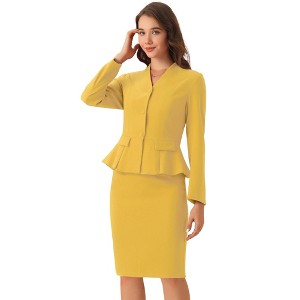 INSPIRE CHIC Women's Long Sleeve Collarless Peplum Blazer and Pencil Skirts Suit Set 2 Pcs - 1 of 4