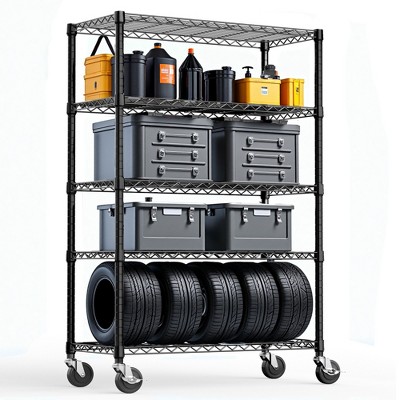 YONWAY Steel Storage Shelving 5-Tier Utility Shelving Unit With Wheels Height Adjustable Easy To Assemble For Home,Office 17.7" D x 47.2" W x 72.3" H