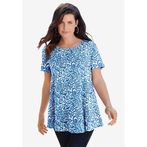 Roaman's Plus Size Cotton Ultimate Swing Tee With Keyhole Back - 1 of 4