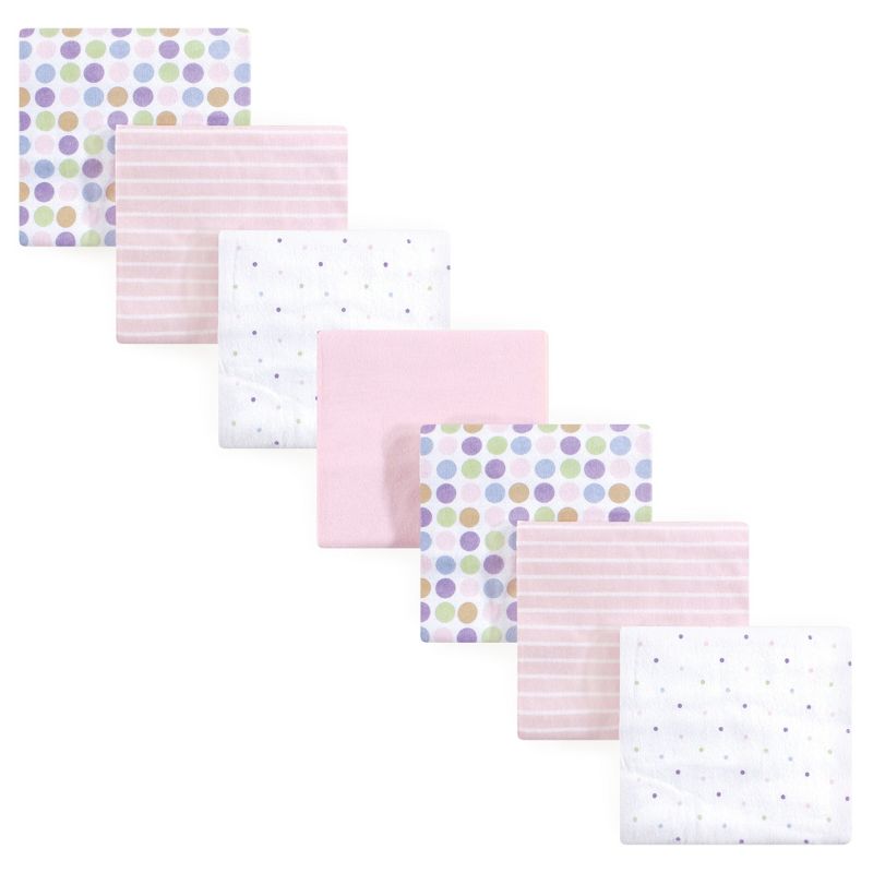 Luvable Friends Baby Girl Cotton Flannel Receiving Blankets, Pink Polka Dots 7-Pack, One Size, 1 of 4