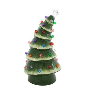 Roman 10.25 In Lighted Ceramic Bent Tree Clear Star Christmas Bulb Tree Sculptures