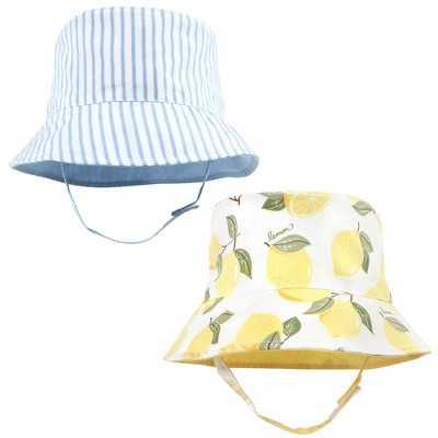 Hudson Baby Infant Girl Sun Protection Hat, Lemon Stripe, 0-12 Months