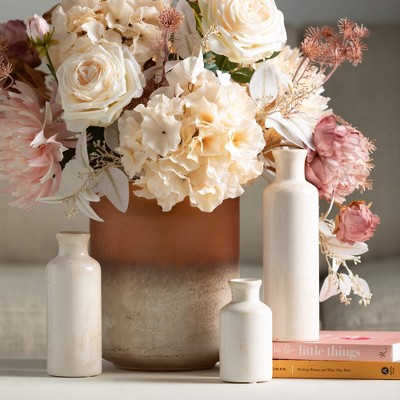 Set of 3 Small White Ceramic Bottle Vases