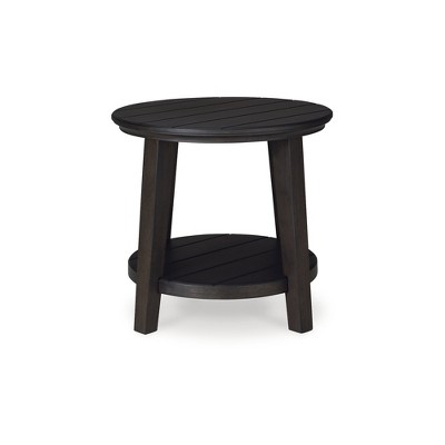 Celamar Dark Brown Round Wood End Table with Lower Shelf