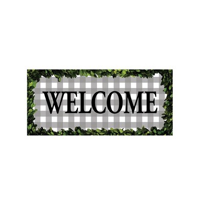 Evergreen Boxwood Framed Plaid Sassafras Switch Mat 10 x 22 Inch Interchangeable Door and Floormat for Homes Gardens and Yards
