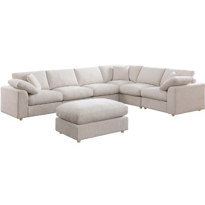 128" L-Shaped Sectional Couch with Movable Ottoman & 5 Throw Pillows,6 Seat Chenille Upholstered Sofa ,DIY Combination,for Living Room,Apartment