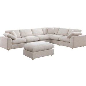 128" L-Shaped Sectional Couch with Movable Ottoman & 5 Throw Pillows,6 Seat Chenille Upholstered Sofa ,DIY Combination,for Living Room,Apartment - 1 of 4