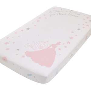 NoJo Disney Princess Enchanting Dreams White and Pink Cinderella A Dream is a Wish Your Heart Makes 100% Cotton Photo Op Nursery Fitted Crib Sheet - 1 of 4