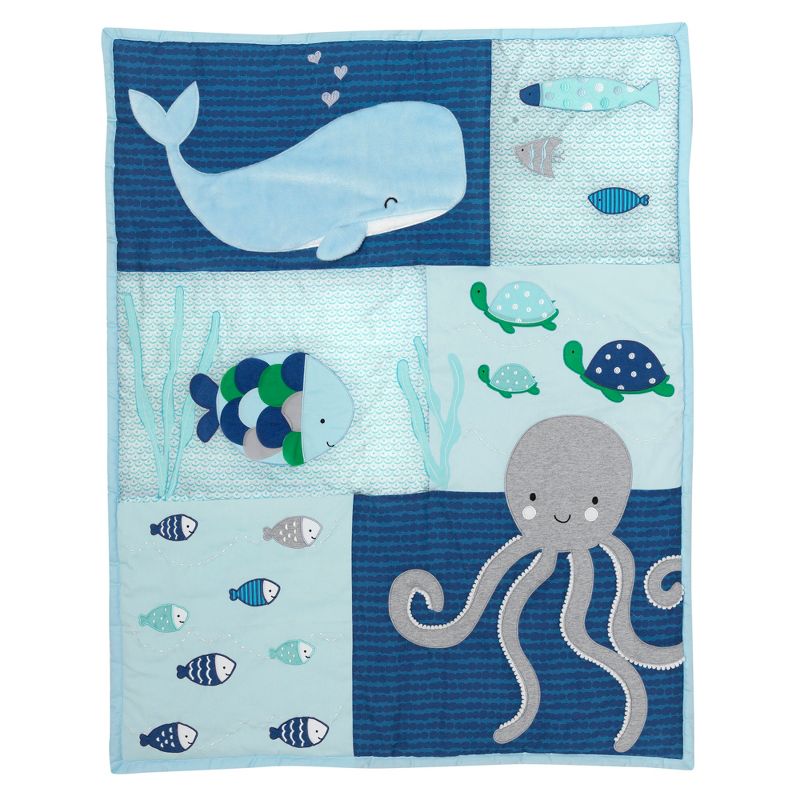 Lambs & Ivy Oceania 6-Piece Baby Crib Bedding Set - Blue Ocean, Nautical, Aquatic, Whale, Octopus Theme, 2 of 12