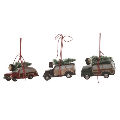 Transpac Resin Retro Wagon Ornament Set of 3 Christmas Home Decorations