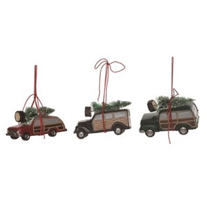 Transpac Resin Retro Wagon Ornament Set of 3 Christmas Home Decorations - 1 of 1