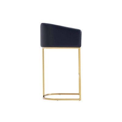 Set of 2 Black Leather and Gold Metal Barstools
