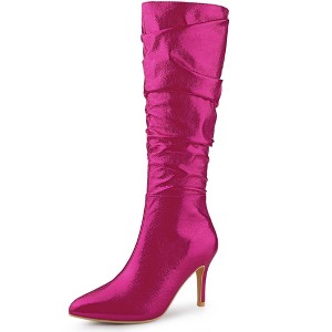 Allegra K Women's Shiny Pointed Toe Stiletto High Heels Knee High Boots - 1 of 4