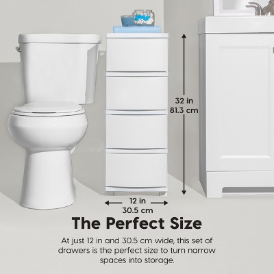 Slim White Plastic 4-Drawer Storage Cart with Casters