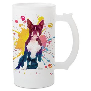 100 North Freezable Beer Stein Mug With Thumb Grip Handle, 16 Ounce Frosted Glass, Boston Terrier Dog Paint Splatter - 1 of 4