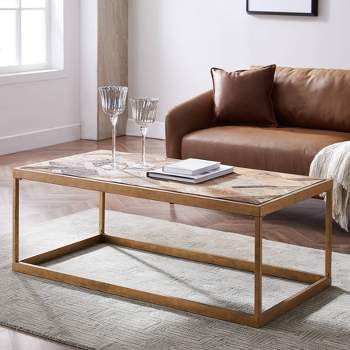 Darheath Reclaimed Wood Cocktail Table Natural/Brass - Aiden Lane