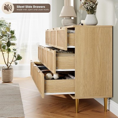 Acekool 9 Drawer Rattan Dresser for Bedroom, Tall Chest of Drawers with Wide Top, Storage Organizer