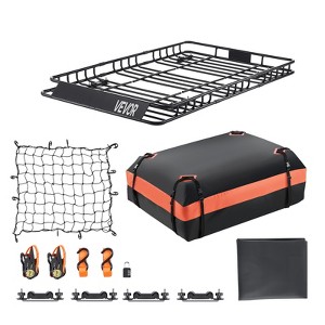 VEVOR Roof Rack Basket, 64 x 39 x 4.1 in, Universal Rooftop Cargo Carrier with 44.1 x 34.3 x 10.2 in Cargo Bag, Net, Ratchet Straps, Black - 1 of 4