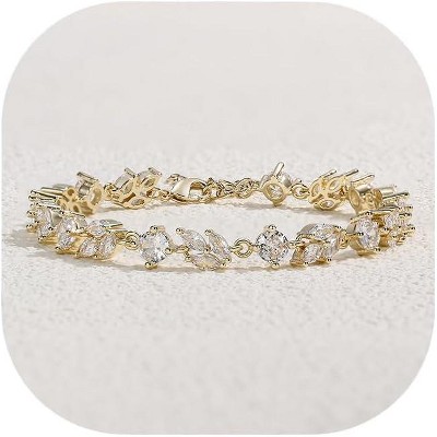 Crysdue Wedding Bridal Link Bracelet for Brides Bridesmaids, Marquise Cubic Zirconia Tennis Bracelets for Women Prom Jewelry