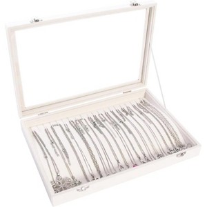 Black Velvet Jewelry Display Tray with Lid, Organizer Storage Case for Necklaces, Bracelets, Rings, and Beads - 1 of 4