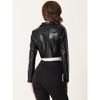 INSPIRE CHIC Women's Faux Leather One Button Lapel Collar Cropped Moto PU Jackets - 3 of 4