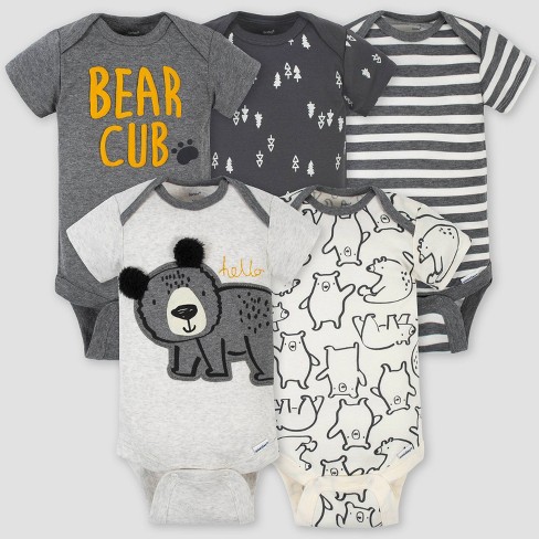 Gerber Baby Boys' 5pk Bear Short Sleeve Onesies - Gray/White - image 1 of 4