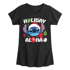 Girls' - Lilo and Stitch - Holiday Aloha Christmas Fitted Short Sleeve Graphic T-Shirt - 1 of 4