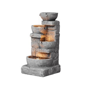Teamson Home 33.25" Cascading Bowls and Stacked Stones Metal and Polyresin Outdoor Birdbath Water Fountain - 1 of 4
