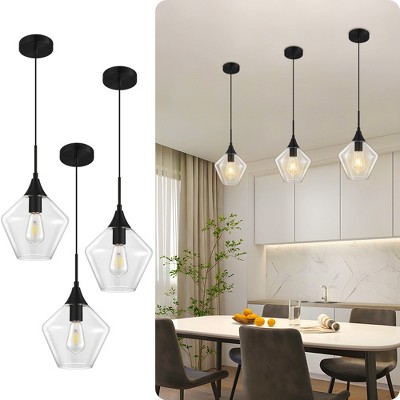 POWLIG 9" Adjustable Black Pendant Light - Set of 3 Modern Glass Shade Chandelier