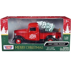 1937 Ford Pickup Truck Red and Black "Merry Christmas" with Tree Accessory 1/24 Diecast Model Car by Motormax - 1 of 3