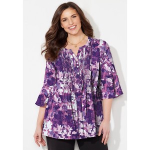 Catherines Women's Plus Size Georgette Pintuck Blouse - 1 of 4