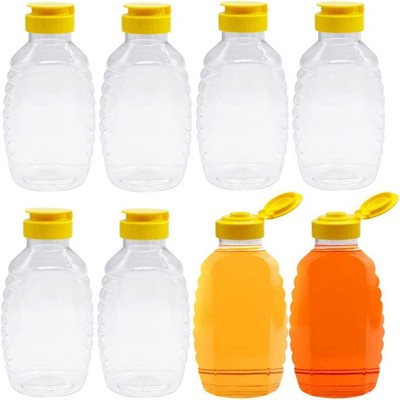 Clear Plastic Honey Bottles with Flip-Top Caps, 8 Pack 16oz Refillable Food Grade