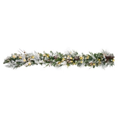 6ft Pre-Lit Snowy Pine Outdoor Christmas Garland with LED Lights