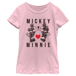 Girl's Mickey & Friends Couple Sketch Kiss T-Shirt - 1 of 4