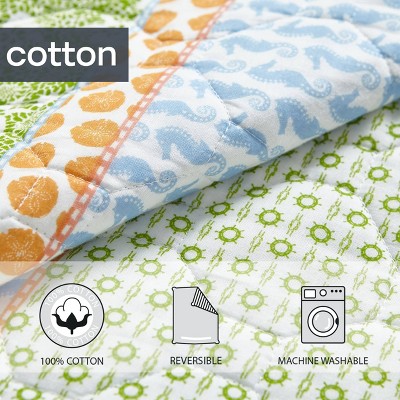 Bohemian Bliss Reversible Cotton Quilt Set in Chambray Blue, Full Size