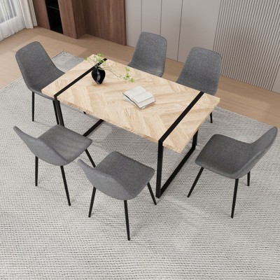 Nicbex 59" Dining Table Set For 6 Light Wood Dining Table Metal Base ...