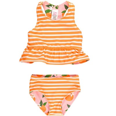 RuffleButts Kids Reversible Peplum Tankini - Orange You The Sweetest, Size: 6 — фото 3