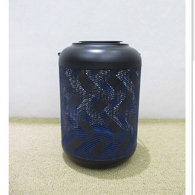 9.06" Metal Solar LED Outdoor Lantern with Wave Design Black/Blue - Hi-Line Gift