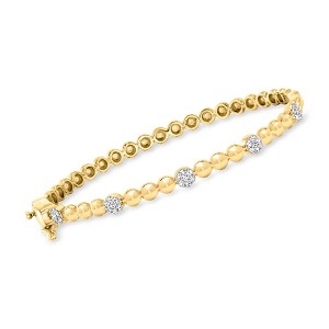 Ross-Simons 0.25 ct. t.w. Diamond Cluster Bead Bangle Bracelet in 18kt Gold Over Sterling Size 7 - 1 of 3
