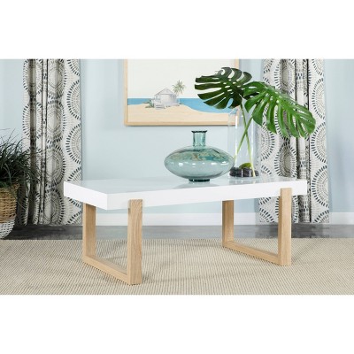 Pala 47'' White High Gloss and Natural Wood Coffee Table