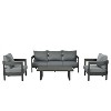 4-Piece Outdoor Patio Conversation Set, Weather-Resistant Metal Frame with Plastic Wood Tabletop, Cushioned Sofa and Chairs - ModernLuxe - 4 of 4