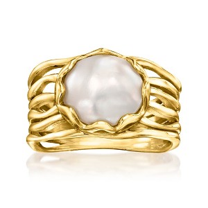 Ross-Simons 9x11mm Bezel-Set Cultured Pearl Multi-Row Ring in 18kt Gold Over Sterling - 1 of 4