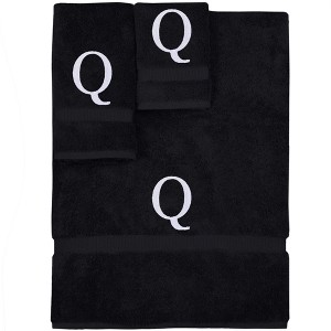 BC BARE COTTON Monogrammed Towel Set, Personalized Gift, Set of 3 - Black - White Block - 1 of 4