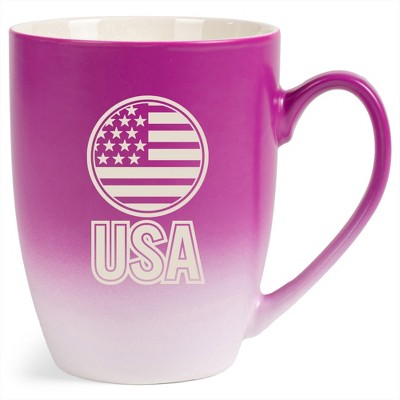 100 North United States of America 10 Ounce Pink and White Two Toned Ombre, Comfortably Fits Your Hands, Ceramic Tea Coffee Cup Mug, USA