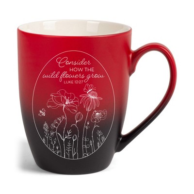 Elanze Designs Consider How The Wild Flowers Grow Two Toned Ombre Matte Red and Black 12 ounce Ceramic Stoneware Coffee Cup Mug