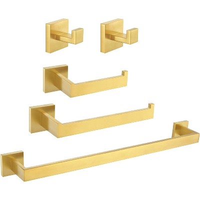 Mixxidea Square Toilet Paper Holder Bundle with Single Towel hook 2 PCS, Towel Holder, Towel Bar (Brushed Gold)